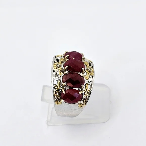Genuine Rubies & Diamond Ring in Palladium Sterling Silver 18k Sz 6! See 2nd Pic - Picture 3 of 6